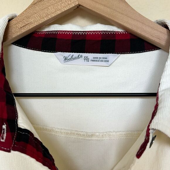 Woolrich Pendulum Cream Corduroy button down‎ Shirt buffalo plaid cuffs size XXL - Picture 8 of 12